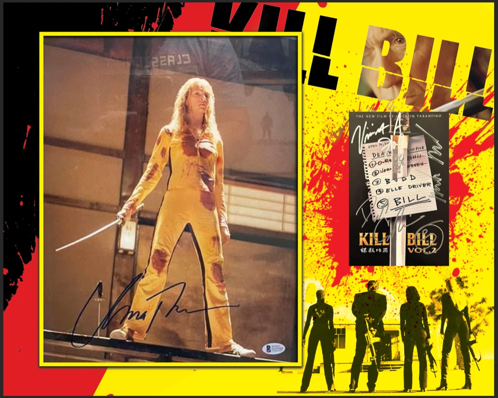 Kill Bill Multi-Signed Display 16×20 – Uma Thurman, Michael Madsen, David Carradine & Vivica A. Fox