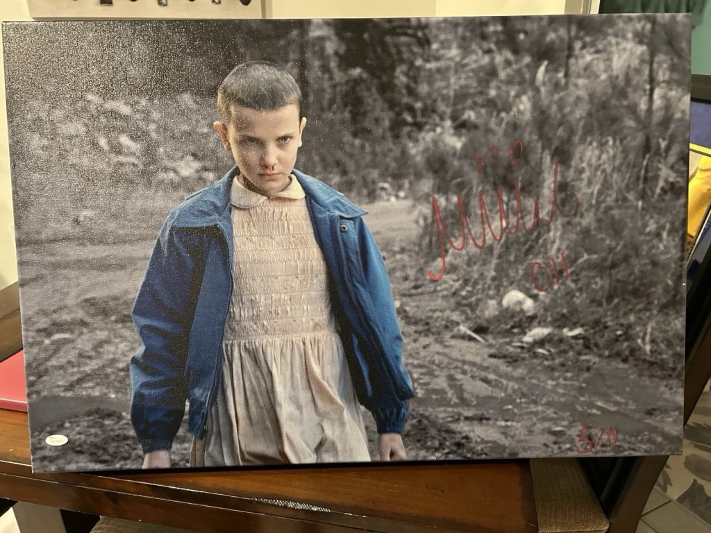 Millie Bobby Brown Signed Eleven “011” Stranger Things 28x20 Canvas #’d 5/11 JSA